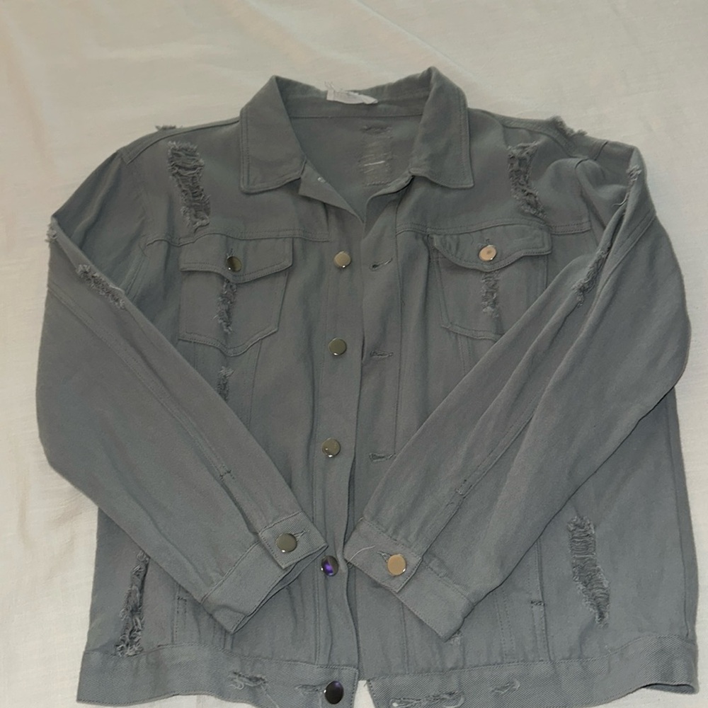 Women’s blue gray jacket distressed